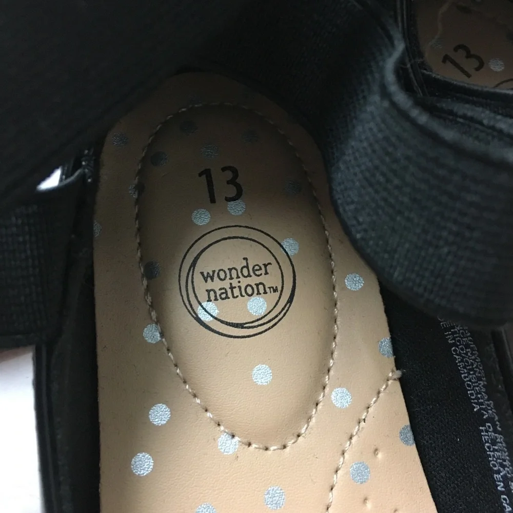 WONDER NATION Girl’s Ankle Ballet Dress Flat Elastic Straps Black Patent Size 13
